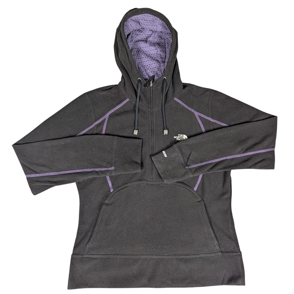 The North Face Fleece Hoodie Womens M Black Purple TKA Micro 1/4 Zip